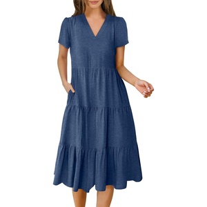 image:imageANRABESS Womens Summer Casual Dresses Short Sleeve Boho Midi DressBlue