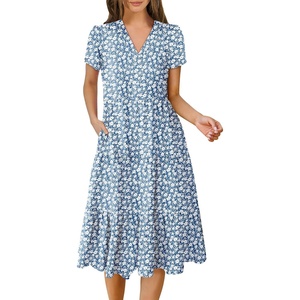image:imageANRABESS Womens Summer Casual Dresses Short Sleeve Boho Midi DressFloral Blue