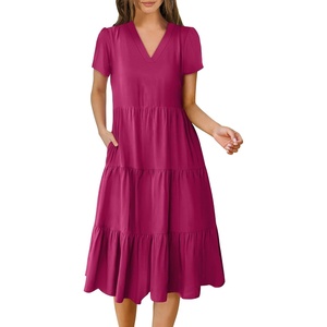 image:imageANRABESS Womens Summer Casual Dresses Short Sleeve Boho Midi DressRose