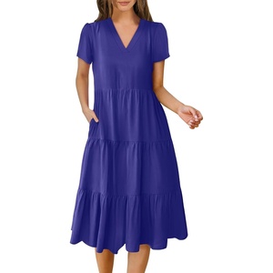 image:imageANRABESS Womens Summer Casual Dresses Short Sleeve Boho Midi DressRoyal Blue