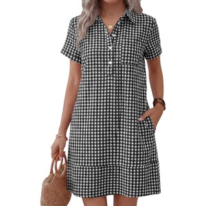 image:imageANRABESS Womens Summer Casual Short Sleeve Shirt DressesBlack White Plaid