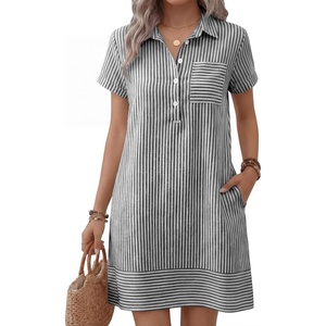 image:imageANRABESS Womens Summer Casual Short Sleeve Shirt DressesBlack White Stripe