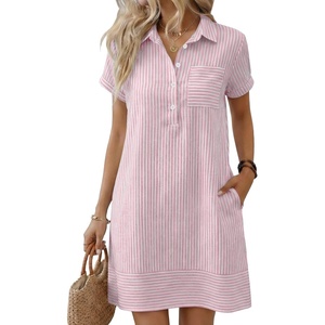 image:imageANRABESS Womens Summer Casual Short Sleeve Shirt DressesPink White Stripe