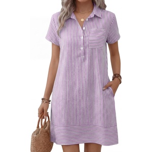image:imageANRABESS Womens Summer Casual Short Sleeve Shirt DressesPurple White Stripe