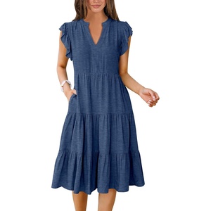 image:imageANRABESS Womens Summer Dress Ruffle Sleeve V Neck Midi DressesBlue