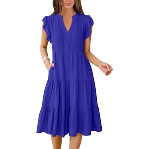 image:imageANRABESS Womens Summer Dress Ruffle Sleeve V Neck Midi DressesRoyal Blue