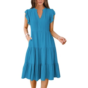 image:imageANRABESS Womens Summer Dress Ruffle Sleeve V Neck Midi DressesSky Blue