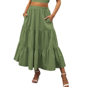 image:imageANRABESS Womens Summer Flowy Maxi Skirts with PocketsArmygreen