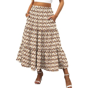 image:imageANRABESS Womens Summer Flowy Maxi Skirts with PocketsFloral Beige Brown