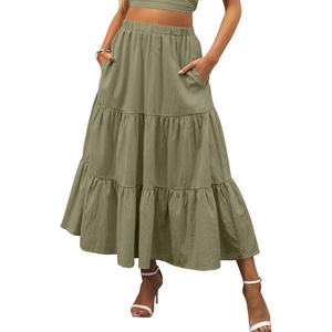 image:imageANRABESS Womens Summer Flowy Maxi Skirts with PocketsOlive