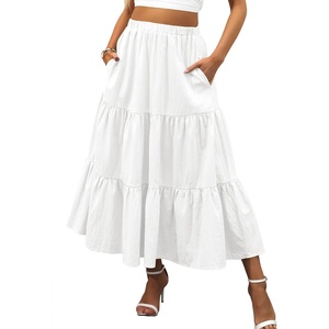 image:imageANRABESS Womens Summer Flowy Maxi Skirts with PocketsWhite