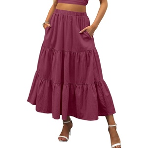 image:imageANRABESS Womens Summer Flowy Maxi Skirts with PocketsWine Red