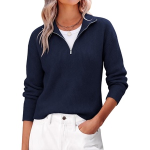 image:imageANRABESS Womens Sweaters Cropped Quarter Zip Pullover Fall OutfitsNavy