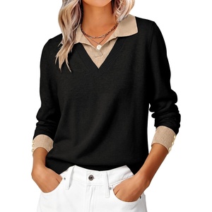 image:imageANRABESS Womens Sweaters Fall Long Sleeve Polo Lightweight Pullover TopsBlack