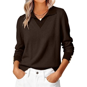 image:imageANRABESS Womens Sweaters Fall Long Sleeve Polo Lightweight Pullover TopsBrown