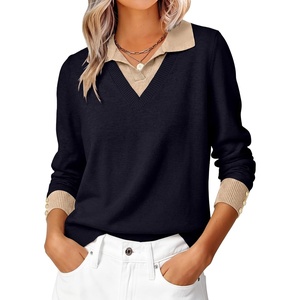 image:imageANRABESS Womens Sweaters Fall Long Sleeve Polo Lightweight Pullover TopsNavy Blue