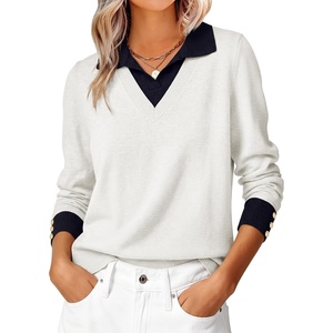 image:imageANRABESS Womens Sweaters Fall Long Sleeve Polo Lightweight Pullover TopsWhite