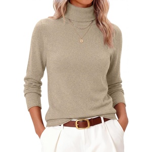 image:imageANRABESS Womens Turtleneck Wool Blend Lightweight SweatersAlmond