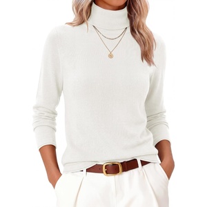 image:imageANRABESS Womens Turtleneck Wool Blend Lightweight SweatersCream White