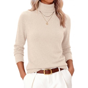 image:imageANRABESS Womens Turtleneck Wool Blend Lightweight SweatersParchment