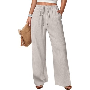image:imageANRABESS Womens Wide Leg Casual Flowy Elastic Waist Beach Palazzo PantsDusty Apricot