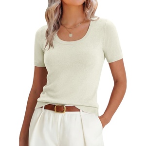 image:imageANRABESS Womens Wool Blend Short Sleeve Knit Sweater 2026 Fall OutfitsCream White