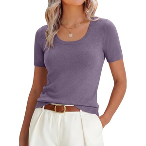 image:imageANRABESS Womens Wool Blend Short Sleeve Knit Sweater 2026 Fall OutfitsGrey Purple