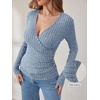image:imageANRABESS Long Sleeve Shirts for Women V Neck Slim Fit Fall TopsBlue