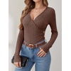 image:imageANRABESS Long Sleeve Shirts for Women V Neck Slim Fit Fall TopsBrown