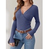 image:imageANRABESS Long Sleeve Shirts for Women V Neck Slim Fit Fall TopsDark Blue