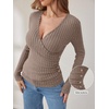 image:imageANRABESS Long Sleeve Shirts for Women V Neck Slim Fit Fall TopsTan