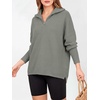 image:imageANRABESS Women Long Sleeve Quarter Zip Pullover Fall SweaterGrey Grass Green