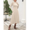 image:imageANRABESS Womens Fall Ribbed Knit Mock Neck Long Sleeve Midi DressBeige