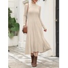 image:imageANRABESS Womens Fall Ribbed Knit Mock Neck Long Sleeve Midi DressBeige