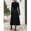 image:imageANRABESS Womens Fall Ribbed Knit Mock Neck Long Sleeve Midi DressBlack