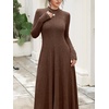 image:imageANRABESS Womens Fall Ribbed Knit Mock Neck Long Sleeve Midi DressBrown