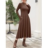 image:imageANRABESS Womens Fall Ribbed Knit Mock Neck Long Sleeve Midi DressBrown