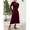 image:imageANRABESS Womens Fall Ribbed Knit Mock Neck Long Sleeve Midi DressBurgundy