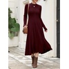 image:imageANRABESS Womens Fall Ribbed Knit Mock Neck Long Sleeve Midi DressBurgundy