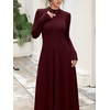 image:imageANRABESS Womens Fall Ribbed Knit Mock Neck Long Sleeve Midi DressBurgundy