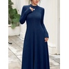image:imageANRABESS Womens Fall Ribbed Knit Mock Neck Long Sleeve Midi DressDeep Blue