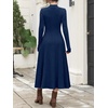 image:imageANRABESS Womens Fall Ribbed Knit Mock Neck Long Sleeve Midi DressDeep Blue