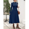 image:imageANRABESS Womens Fall Ribbed Knit Mock Neck Long Sleeve Midi DressDeep Blue