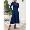 image:imageANRABESS Womens Fall Ribbed Knit Mock Neck Long Sleeve Midi DressDeep Blue