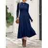 image:imageANRABESS Womens Fall Ribbed Knit Mock Neck Long Sleeve Midi DressDeep Blue