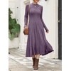 image:imageANRABESS Womens Fall Ribbed Knit Mock Neck Long Sleeve Midi DressPurple