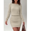 image:imageANRABESS Womens Lightweight Lantern Sleeve Mini Sweater DressBeige