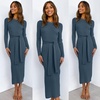 image:imageANRABESS Womens Long Sleeve Bodycon Midi Sweater Dress Fall OutfitsDusty Blue