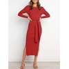 image:imageANRABESS Womens Long Sleeve Bodycon Midi Sweater Dress Fall OutfitsRed