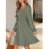 image:imageANRABESS Womens Long Sleeve Dresses Fall Smocked High Waist Babydoll DressArmy Green